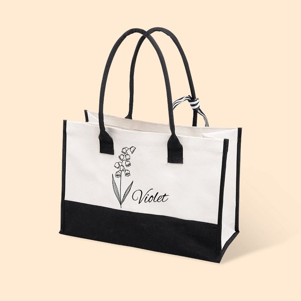 Gepersonaliseerde lijn geboorte bloem grote capaciteit strand canvas tas met waterdichte voering bruidsfeestje zomer cadeau voor meisjes vrouwen
