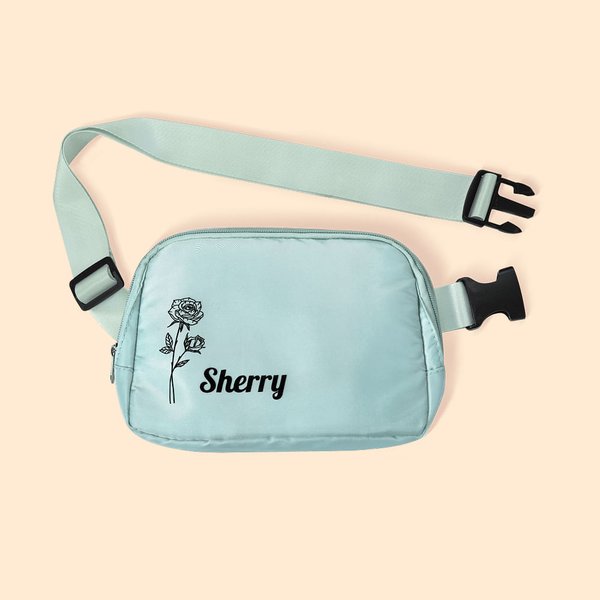 Personalised Birth Flower Adjustable Waterproof Waist Belt Bag with Name Birthday Gift for Women