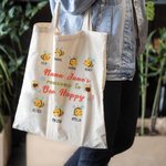 Personalised Bee Happy Canvas Tote Bag with 2-15 Names Mother's Day Birthday Gift for Her