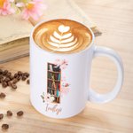 Tasse à café en céramique avec nom, Alphabet, Lettre, Anniversaire, Fête des mères, Professeur, Amoureux des livres, Bibliothécaire.