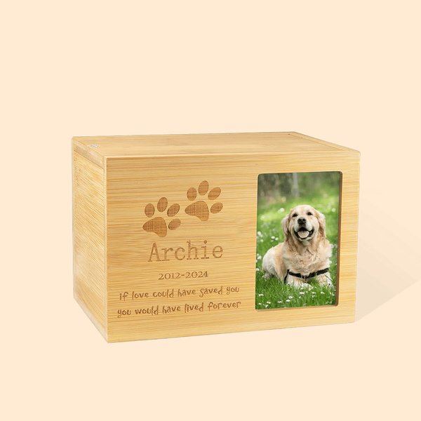 Urne de Crémation en Bois Personnalisée avec Photo et Texte Gravé Cadeau de Sympathie pour Propriétaires d'Animaux Domestiques