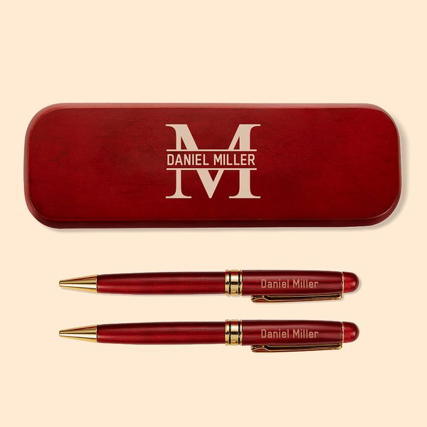 Ensemble de Stylos en Bois Personnalisé avec Texte Initiale Gravés Cadeau Bureau Remise des Diplômes pour Étudiant Professeur Médecin