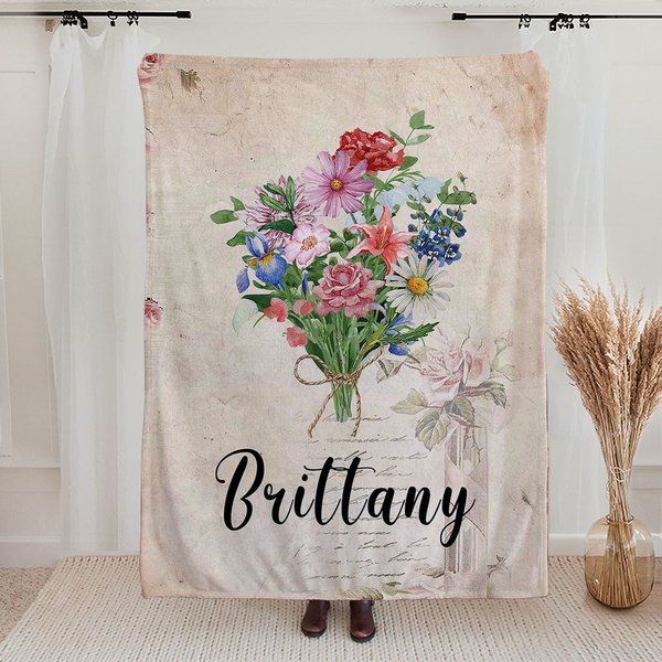 Personalisierte Geburt Blumen Blumenstrauß Decke mit Namen Home Dekoration Geburtstag Muttertag Geschenk für Familie Freund