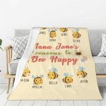 Couverture Polaire Personnalisée avec 2-15 Noms Thème Abeilles Heureuses Cadeau Fête des Mères pour Maman Grand-Mère