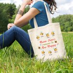 Personalised Bee Happy Canvas Tote Bag with 2-15 Names Mother's Day Birthday Gift for Her