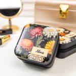 Gepersonaliseerde draagbare Geboorte Bloem PU lederen sieraden doos met naam Verjaardag Verjaardag Moederdag cadeau voor haar