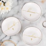 Personalized Cross Ceramic Jewellery Ring Dish with Name Birthday Baptism Gift for Girl