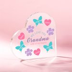 Placa acrílica personalizada We Love You en forma de corazón con nombre y texto grabados Regalo de cumpleaños para mujer en el Día de la Madre