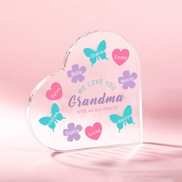 Personalized We Love You Heart-Shaped Acrylic Plaque with Engraved Name and Text Mother's Day Birthday  Gift for Women