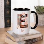 Tasse à café en céramique avec nom, Alphabet, Lettre, Anniversaire, Fête des mères, Professeur, Amoureux des livres, Bibliothécaire.
