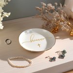 Personalized Cross Ceramic Jewellery Ring Dish with Name Birthday Baptism Gift for Girl