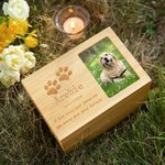 Wooden Pet Paw Print Urn Ash Box Photo Engraved Text Memorial Gift for Pet Owners Lovers