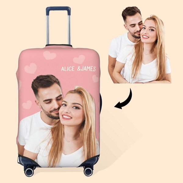 Personalised Multicolour Character Photo Luggage Cover with Name Fits 18-32 Inches Suitcase Birthday Travel Accessories Gift for Travel Lover
