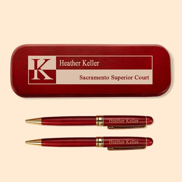 Gepersonaliseerde Houten Balpen Etui Set met Gegraveerde Initiaal en Tekst Verjaardag Kantoor Cadeau voor Baas Collega