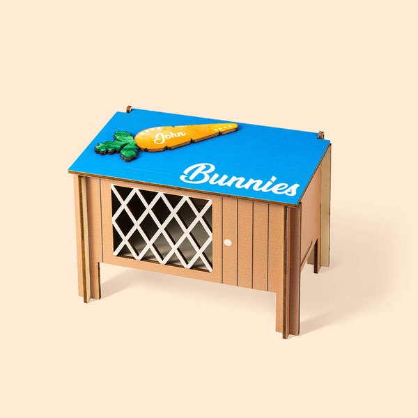 Cage de Lapin Personnalisée avec Nom Caisse en Bois à Motif de Carotte Cadeau Anniversaire Pâques pour Enfant