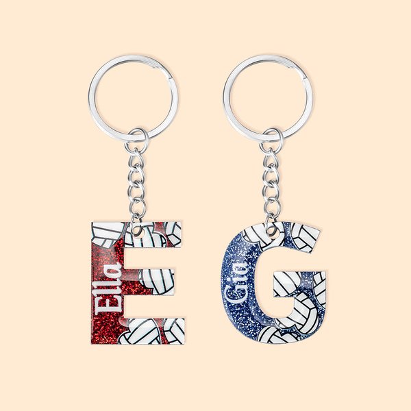 Portachiavi personalizzato a forma di cuore di pallavolo con nome e cognome Regalo di compleanno per gli amanti della pallavolo