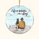 Personalised Life is Better with a Dog Round Acrylic Hanging Ornament with Seagull Background Christmas Birthday Gift for Dog Lover