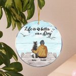 Personalised Life is Better with a Dog Round Acrylic Hanging Ornament with Seagull Background Christmas Birthday Gift for Dog Lover