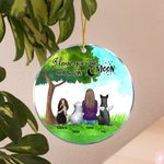 Personalized I Love You to the Moon and Back Round Acrylic Hanging Ornament with Green Glass Background Christmas Birthday Gift for Dog Lover