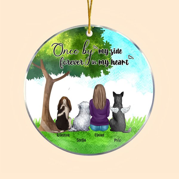 Personalizzato Una volta al mio fianco per sempre nel mio cuore Ornamento da appendere in acrilico rotondo con sfondo in vetro verde Regalo di Natale 