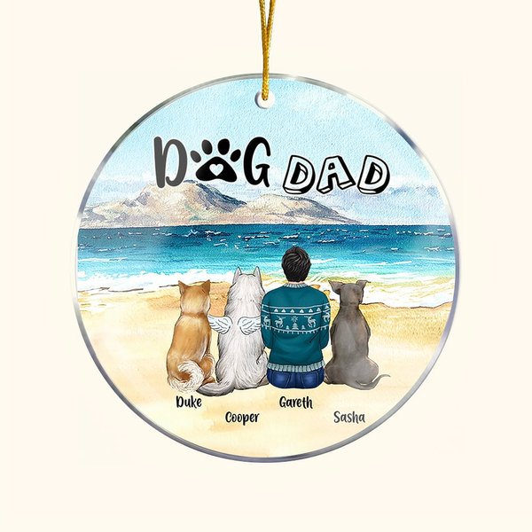 Personalizzato Mamma cane o papà cane Ornamento da appendere in acrilico rotondo con sfondo marino Regalo di Natale e compleanno per gli amanti dei ca