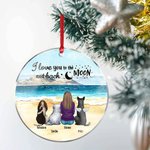 Personalized I Love You to the Moon and Back Round Acrylic Hanging Ornament with Seaside Scenery Background Christmas Birthday Gift for Dog Lover