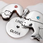 Personalised Mama Bear Heart Shape Birthstone Locket Necklace with Engraved Name Mother's Day Birthday Gift for Her