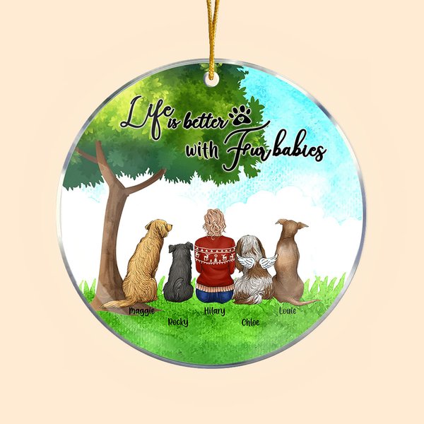 Personalizzato La vita è migliore con il bambino di pelliccia Ornamento da appendere in acrilico rotondo con sfondo in vetro verde Regalo di Natale e 