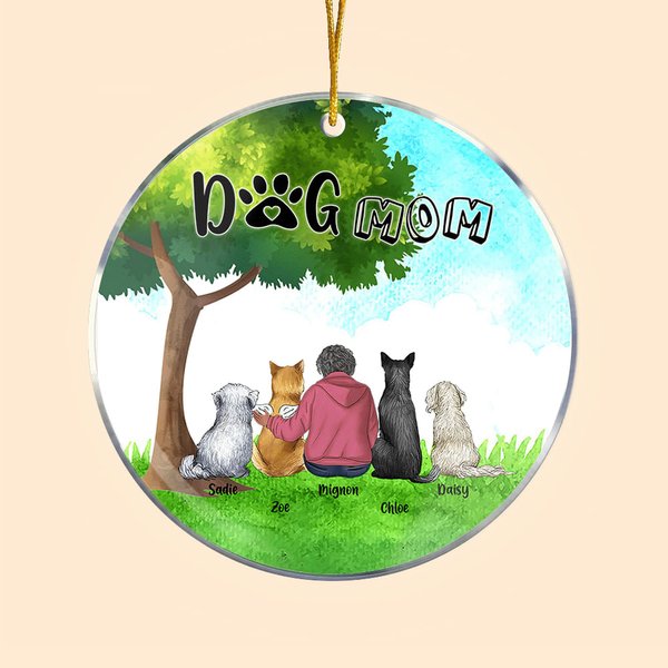 Personalizzato Mamma cane o papà cane Ornamento da appendere in acrilico rotondo con sfondo verde Regalo di Natale e compleanno per gli amanti dei can