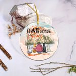 Personalizzato Mamma cane o papà cane Ornamento da appendere in acrilico rotondo con sfondo di foglie d'acero rosse Regalo di compleanno di Natale per