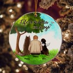 Personalizzato La vita è migliore con un cane Ornamento da appendere in acrilico rotondo con sfondo in vetro verde Regalo di Natale e di compleanno pe