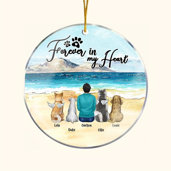 Personalizzato Forever in My Heart Ornamento da appendere in acrilico rotondo con sfondo marino Regalo di Natale e compleanno per gli amanti dei cani