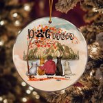 Personalizzato Mamma cane o papà cane Ornamento da appendere in acrilico rotondo con sfondo di foglie d'acero rosse Regalo di compleanno di Natale per