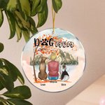 Personalizzato Mamma cane o papà cane Ornamento da appendere in acrilico rotondo con sfondo di foglie d'acero rosse Regalo di compleanno di Natale per