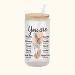 Gepersonaliseerde Geboortebloem Bijbel Citaten 20oz Frosted glazen beker met deksel en rietje christelijke Inspiratie Moederdag cadeau voor vrouwen