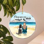 Personalized I Love You to the Moon and Back Round Acrylic Hanging Ornament with Seaside Scenery Background Christmas Birthday Gift for Dog Lover