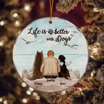 Personalised Life is Better with a Dog Round Acrylic Hanging Ornament with Seagull Background Christmas Birthday Gift for Dog Lover