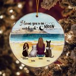 Personalized I Love You to the Moon and Back Round Acrylic Hanging Ornament with Seaside Scenery Background Christmas Birthday Gift for Dog Lover