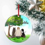 Personalizzato La vita è migliore con il bambino di pelliccia Ornamento da appendere in acrilico rotondo con sfondo in vetro verde Regalo di Natale e 