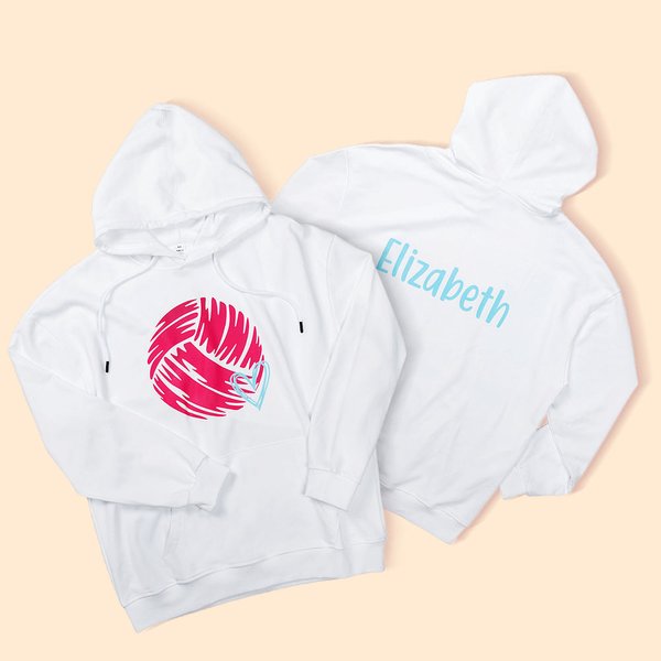 Personalisierte Volleyball Herz Muster Team Hoodie mit Namen Geburtstag Spiel Tag Geschenk für Volleyball-Liebhaber Spieler