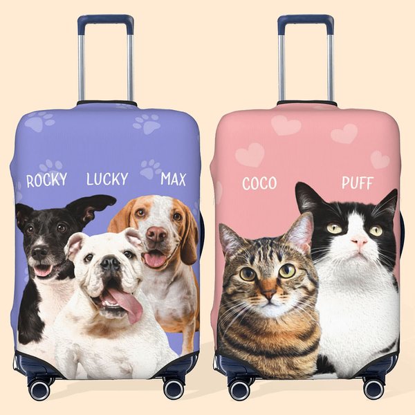 Personalised Pet Photo Multicolour Luggage Cover with Name Fits 18-32 Inches Suitcase Travel Accessories Gift for Travel Lover Pet Lover