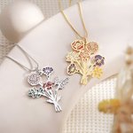 Personalized 1-7 Enamel Birth Flower Family Bouquet Pendant Necklace Birthday Mother's Day Gift for Mom Grandma