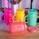 Personalised Multi-colour 20oz Name Tumbler Marson Jar with Lid and Straw Party Bridesmaid Gift for Her