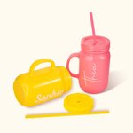 Personalised Multi-colour 20oz Name Tumbler Marson Jar with Lid and Straw Party Bridesmaid Gift for Her
