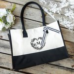 Personalised Flower Wreath Initial Canvas Tote Bag with Waterproof Liner Beach Party Birthday Gift for Women