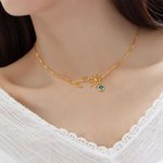 Personalised Hollow Birth Flower Necklace with Birthstone Charm Mother's Day Birthday for Women