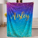 Gepersonaliseerde Multicolor Sparkling Glitter Gradient Design Zachte fleece deken met naam Verjaardag Verjaardagscadeau voor familie