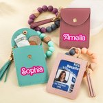 Porte-Clés Personnalisé avec Nom en Rose Pochette avec Bracelet en Perles Cadeau Anniversaire Fête des Mères pour Femme