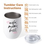 Personalised Wife Mom Boss 12oz Insulated Wine Tumbler Coffee Cup with Name and Straw Cleaning Brush Birthday Mother's Day Gift for Woman