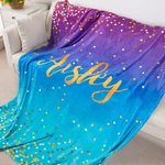 Gepersonaliseerde Multicolor Sparkling Glitter Gradient Design Zachte fleece deken met naam Verjaardag Verjaardagscadeau voor familie
